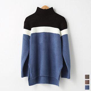 Couple Turtle-neck Color-block Sweater