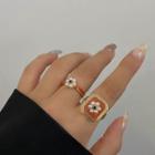 Set Of 2: Flower Faux Pearl Alloy Open Ring (various Designs)