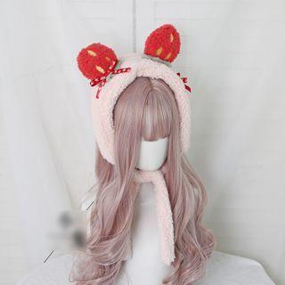 Strawberry Fleece Bow Bonnet Hat