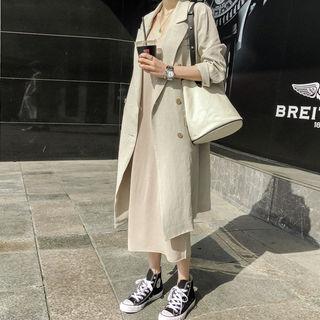 Peaked-lapel Double-breasted Linen Coat