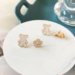 Bear Flower Asymmetrical Alloy Earring