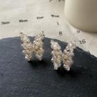 Faux Crystal Butterfly Earring 1 Pair - Gold & White - One Size
