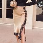 High-waist Lace Panel Slit Midi Skirt