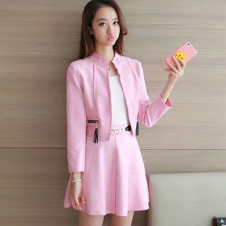 Set: Faux Suede Zip Jacket + Mini A-line Skirt