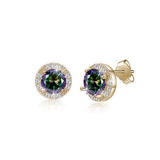925 Sterling Silver Plated Champagne Gold Elegant Round Stud Earrings With Colorful Austrian Element Crystals Champagne - One Size