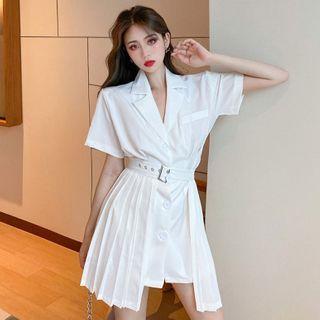 Short-sleeve Pleated Coat Dress