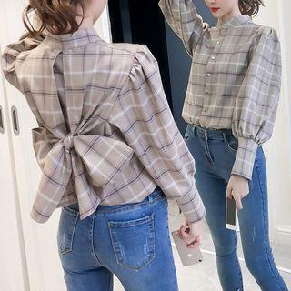 Plaid Tie-back Blouse