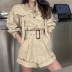 Long-sleeve Wide Leg Cargo Romper
