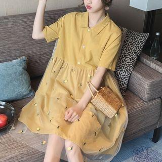 Short-sleeve Sheer Panel Polo Shirt Dress