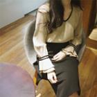 Bell-sleeve Color-block Loose-fit Shirt