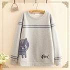 Cat & Fish Bone Fleece-lined Sweatshirt