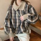 Plaid Woolen Sweatshirt Almond Beige - One Size