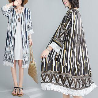 Geometric Print Tasseled Jacket