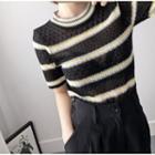 Short-sleeve Striped Pointelle Knit Top