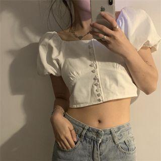 Two-way Button-detail Off-shoulder Blouse White - One Size