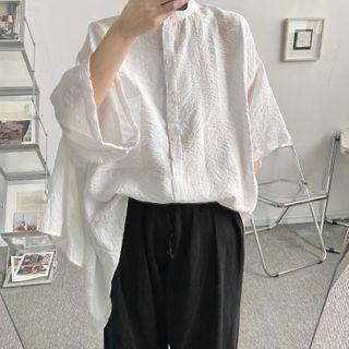 Elbow-sleeve Asymmetrical Hem Shirt