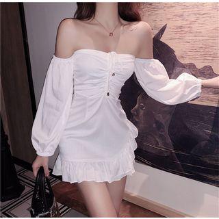 Ruffle Hem Off-shoulder Long-sleeve Dress