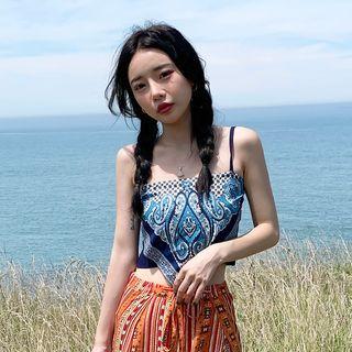 Patterned Cropped Camisole Top Blue - One Size