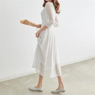 V-neck Lace-overlay Long Dress