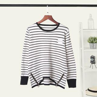 Striped Zip-hem Sweater