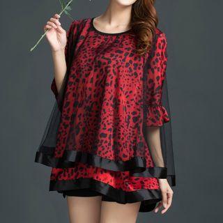Leopard Print Layered Chiffon Blouse