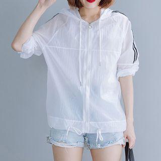 Striped Sheer Hooded Jacket White - One Size