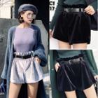 Frilled Waist Wide-leg Pleuche Shorts