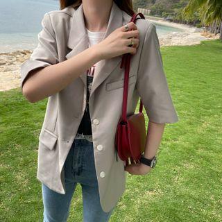 Padded-shoulder Elbow-sleeve Blazer