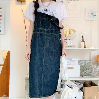 Short-sleeve Print T-shirt / Denim Overall Dress