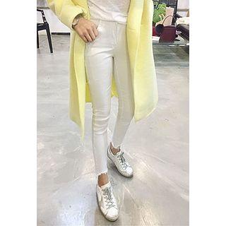 Band-waist Asymmetric-hem Skinny Pants