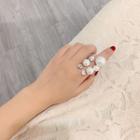 Faux Pearl Rhinestone Open Ring Gold - One Size