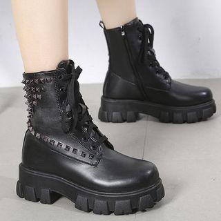 Studded Platform Lace-up Short Boots