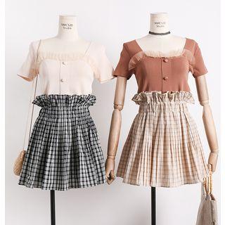 Ruffled-trim Buttoned Knit Top