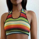 Halter Neck Strip Cropped Knitted Top