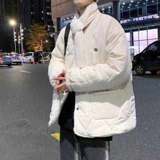 Long Sleeve Plain Quilted Jacket With Scarf