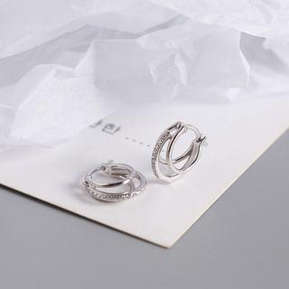 Rhinestone Layered Sterling Silver Hoop Earring