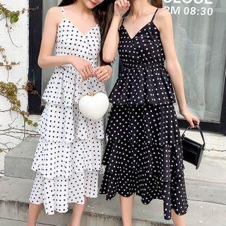 Spaghetti Strap Dotted Layered Midi Sundress