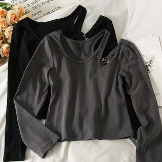 Asymmetrical Chain-accent Cutout Crop T-shirt