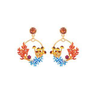 Fashion And Elegant Plated Gold Enamel Coral Circle Earrings Golden - One Size