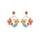 Fashion And Elegant Plated Gold Enamel Coral Circle Earrings Golden - One Size