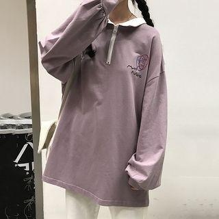 Embroidered Mock-neck Long-sleeve Pullover