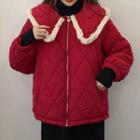 Collared Padded Jacket Red - One Size