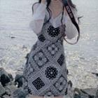 Ruffled Blouse / Patterned Pinafore Dress