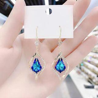 Faux Crystal Alloy Dangle Earring 1 Pair - Gold & Blue - One Size
