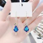 Faux Crystal Alloy Dangle Earring 1 Pair - Gold & Blue - One Size