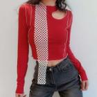 Mesh Panel Stitched Cutout Cropped Top