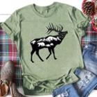 Short-sleeve Christmas Deer Print T-shirt