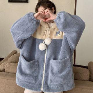 Rabbit Embroidered Two-tone Hooded Jacket