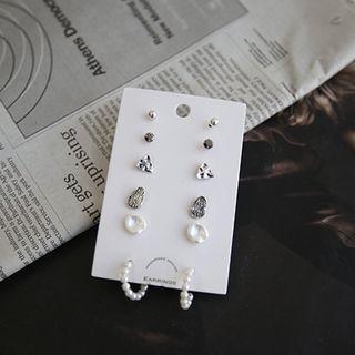 Various Ear Stud Set (12 Pcs) Silver - One Size