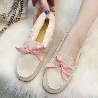 Ribbon-accent Fleece-lined Loafers
